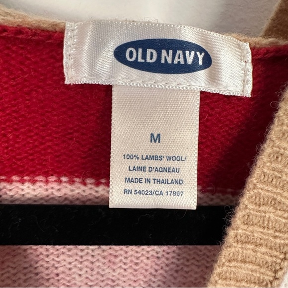 Old Navy | Rainbow Stripe Lambswool Hooded Sweater | Cozy Vintage V-Neck - Picture 5 of 8